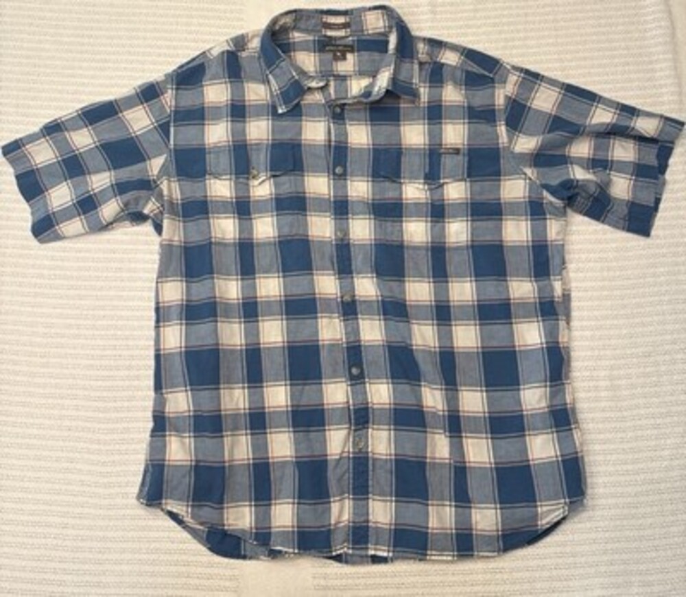 Eddie Bauer Shirt Men XL Blue Orange Check Short Sleeve Button Up